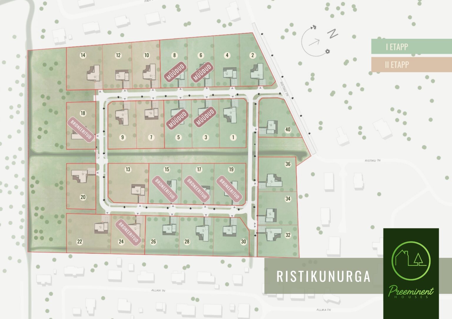 Ristikunurga arenduse kruntide kaart